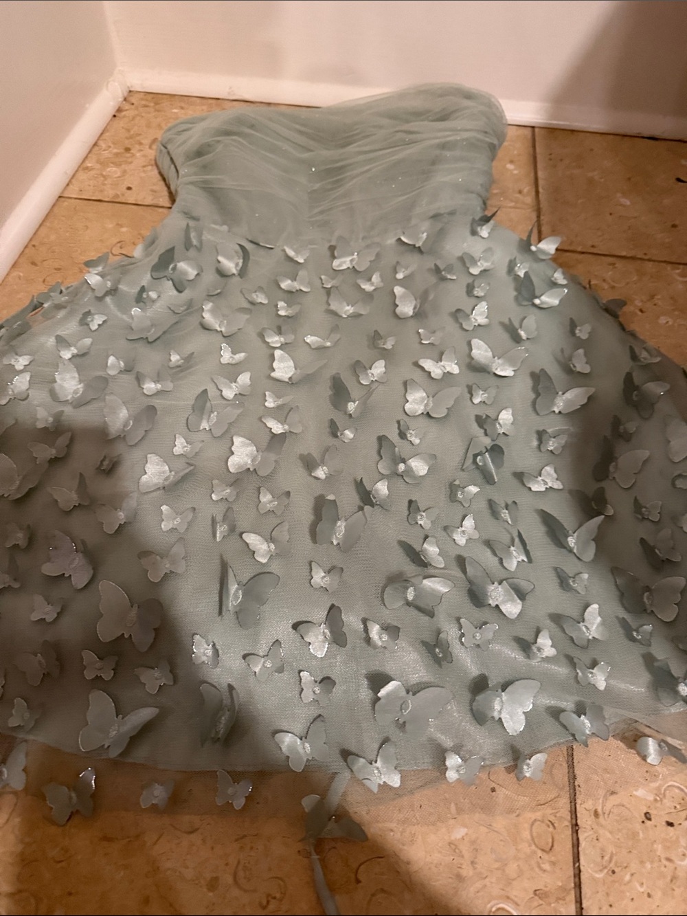 Strapless Mint Green Butterfly Appliqué Dress